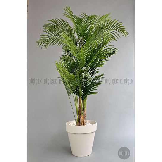 Biçiçek Yapay Areka Ağacı Büyük Boy Palmiye Ağacı 4 Bambu Gövdeli 220cm Kırıkbeyaz Renk Yalı Saksıda