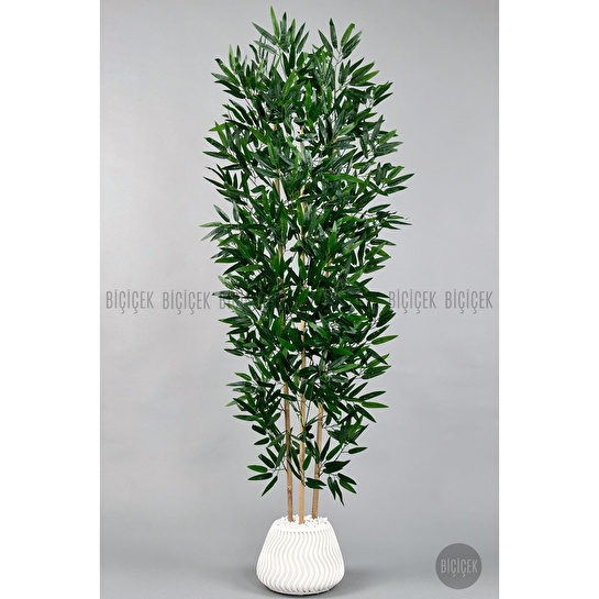 Biçiçek Yapay Bambu Ağacı 160cm Yoğun Yapraklı Büyük Saksıda