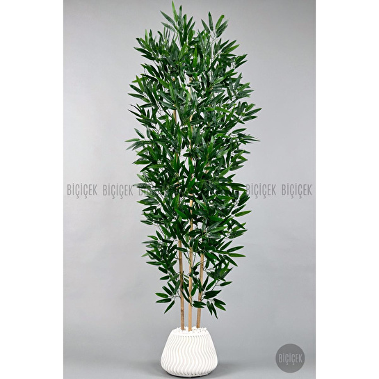 Biçiçek Yapay Bambu Ağacı 160cm Yoğun Yapraklı Büyük Saksıda