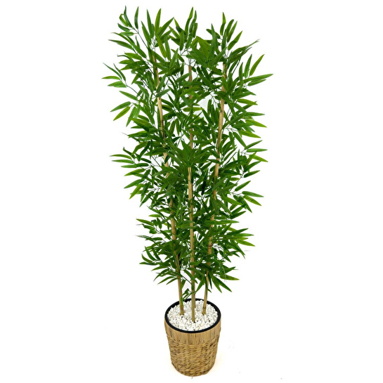 Biçiçek Yapay Bambu Ağacı 140cm Hasır Saksıda Yeşil