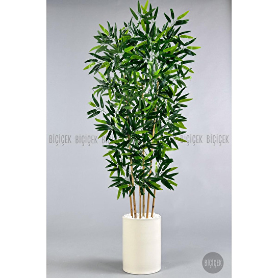 Biçiçek Yapay Bambu Ağacı 6 Dallı 150 Cm Yoğun Yapraklı Krem