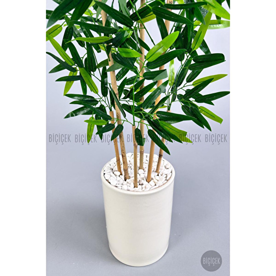 Biçiçek Yapay Bambu Ağacı 6 Dallı 150 Cm Yoğun Yapraklı Krem