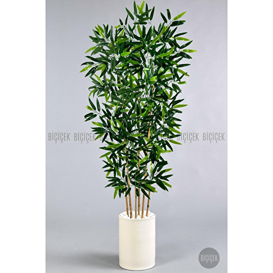 Biçiçek Yapay Bambu Ağacı 6 Dallı 150 Cm Yoğun Yapraklı Krem
