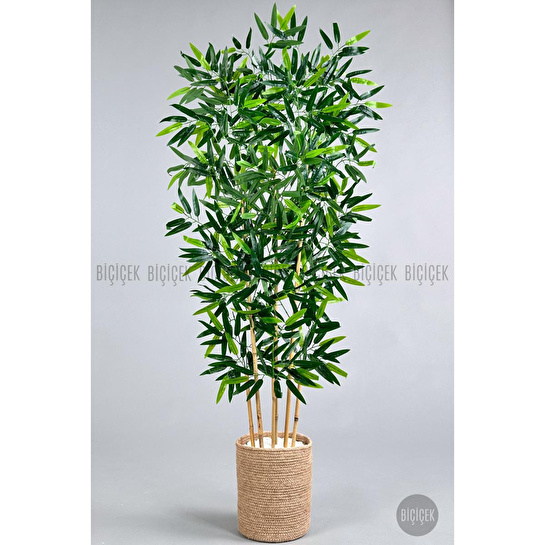 Biçiçek Yapay Bambu Ağacı 6 Dallı 150 Cm Yoğun Yapraklı Jütsaksı