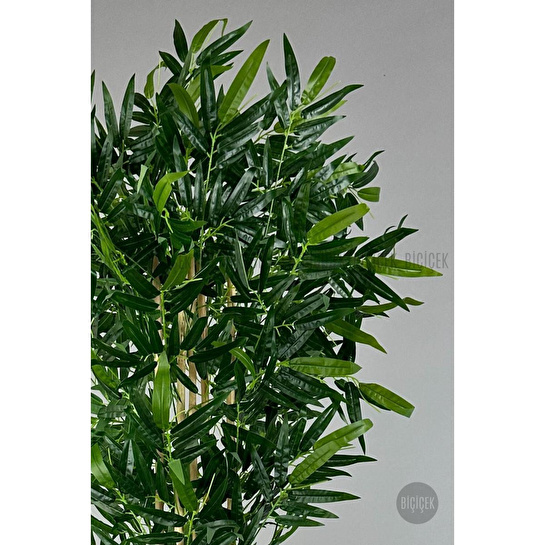 Biçiçek Yapay Bambu Ağacı 185cm Büyük Yapraklı 5 Bambulu Beyaz Renk Kumsal Saksıda Yapay Ağaç