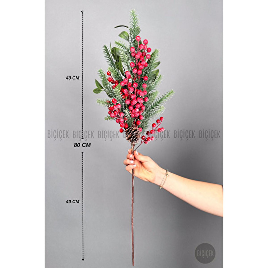 Biçiçek Karli Koki̇na 80 Cm 120 Meyveli̇ Ve Kozalakli Yilbaşi Bi̇tki̇si̇ Tek Dal