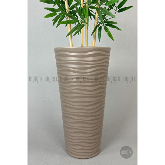 Biçiçek Yapay Bambu Ağacı 180cm Yoğun Yapraklı Bej Renk Kumsal Saksıda