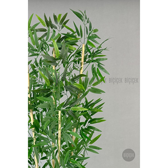 Biçiçek Yapay Bambu Ağacı 180cm Yoğun Yapraklı Bej Renk Kumsal Saksıda