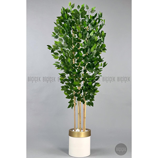 Biçiçek Yapay Benjamin Ağacı 170cm Siyah Metal Saksıda Gold