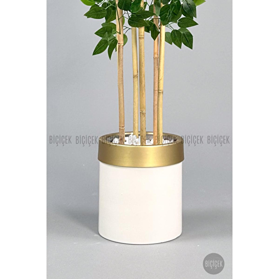 Biçiçek Yapay Benjamin Ağacı 170cm Siyah Metal Saksıda Gold