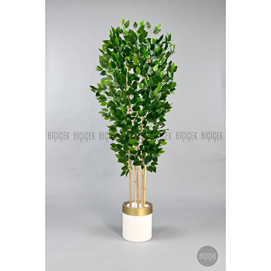 Biçiçek Yapay Benjamin Ağacı 170cm Siyah Metal Saksıda Gold