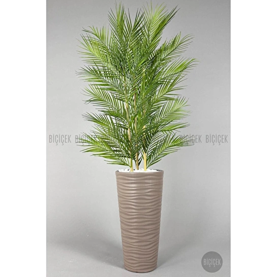 Biçiçek Yapay Areka Ağacı Palmiye Ağacı 33 Yapraklı Bambu Gövdeli Mocca Kumsal Saksı Salon Çiçeği 150cm