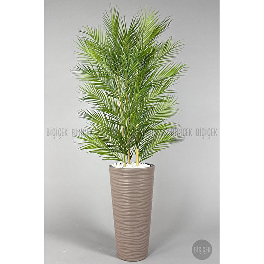 Biçiçek Yapay Areka Ağacı Palmiye Ağacı 33 Yapraklı Bambu Gövdeli Mocca Kumsal Saksı Salon Çiçeği 150cm