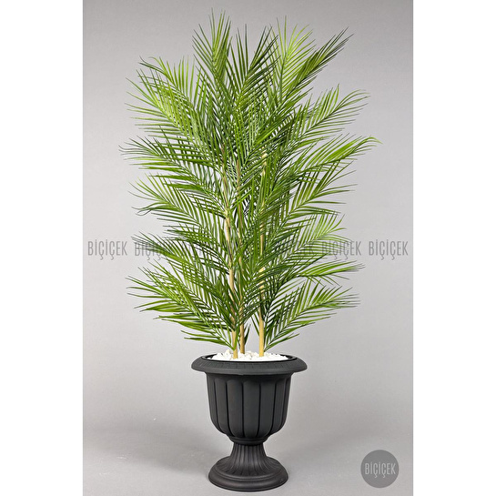 Biçiçek Yapay Areka Ağacı Palmiye Ağacı 33 Yapraklı Bambu Gövdeli Antrasit Nergis Saksı Salon Çiçeği 130cm