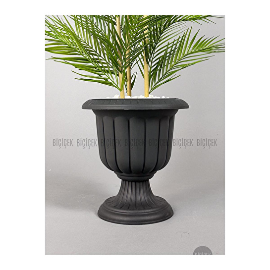 Biçiçek Yapay Areka Ağacı Palmiye Ağacı 33 Yapraklı Bambu Gövdeli Antrasit Nergis Saksı Salon Çiçeği 130cm