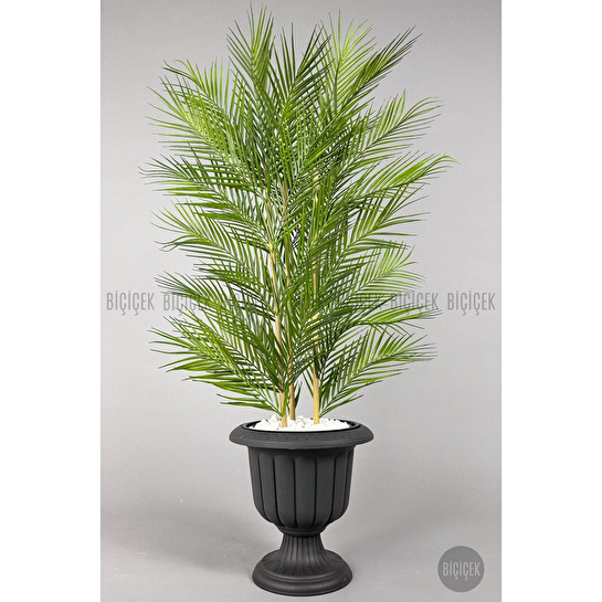 Biçiçek Yapay Areka Ağacı Palmiye Ağacı 33 Yapraklı Bambu Gövdeli Antrasit Nergis Saksı Salon Çiçeği 130cm