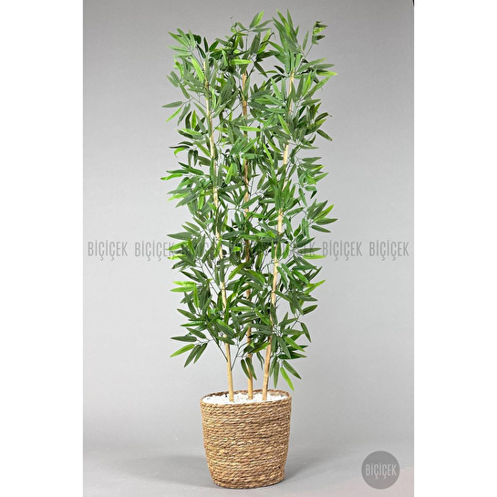 Biçiçek Yapay Bambu Ağacı 140cm Hasır Saksıda Siyah-bronz