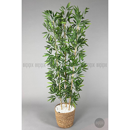 Biçiçek Yapay Bambu Ağacı 140cm Hasır Saksıda Siyah-bronz