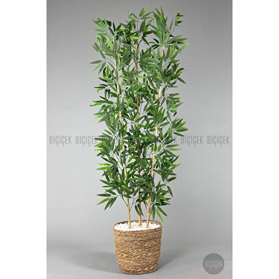 Biçiçek Yapay Bambu Ağacı 140cm Hasır Saksıda Siyah-bronz