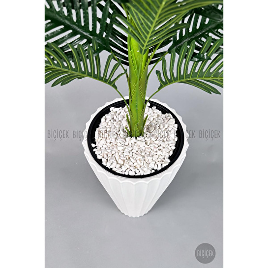 Biçiçek Yapay Areka Ağacı Büyük Boy Palmiye Ağacı Dekoratif Kumsal Bej Renk Saksıda