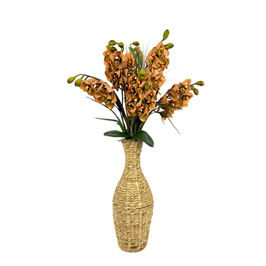 Biçiçek Luxury Leopar Singapur Orkide 120 Cm Hasır Bohem Vazoda