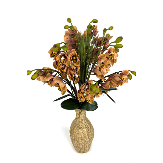 Biçiçek Luxury Leopar Singapur Orkide 120 Cm Hasır Bohem Vazoda