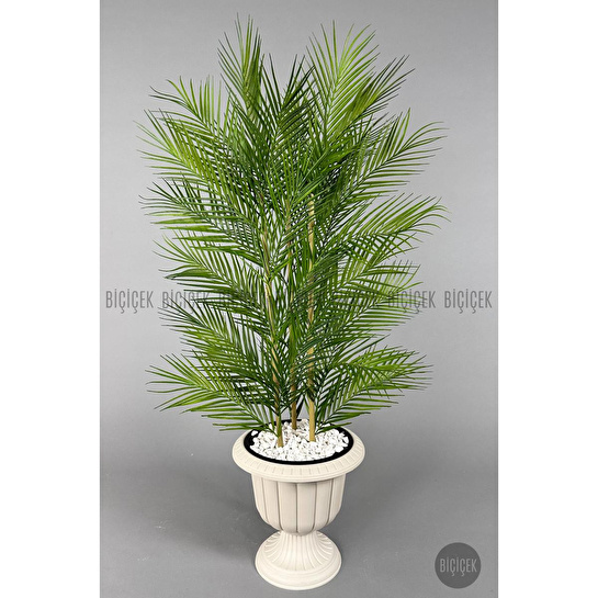 Biçiçek Yapay Areka Ağacı Palmiye Ağacı 33 Yapraklı Bambu Gövdeli Kırıkbeyaz Nergis Saksı Salon Çiçeği 130cm