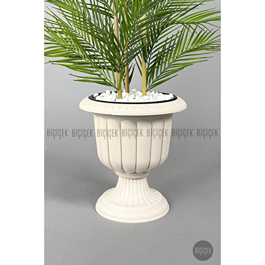 Biçiçek Yapay Areka Ağacı Palmiye Ağacı 33 Yapraklı Bambu Gövdeli Kırıkbeyaz Nergis Saksı Salon Çiçeği 130cm