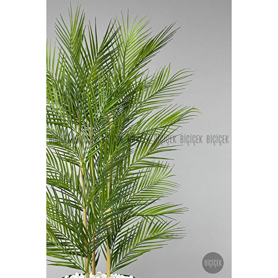 Biçiçek Yapay Areka Ağacı Palmiye Ağacı 33 Yapraklı Bambu Gövdeli Kırıkbeyaz Nergis Saksı Salon Çiçeği 130cm