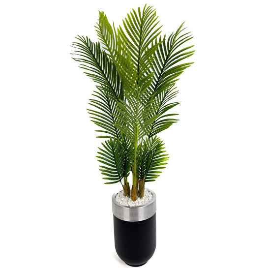 Biçiçek Areka Palmiyesi 160cm Siyah Gümüş Metal Darbuka Saksıda