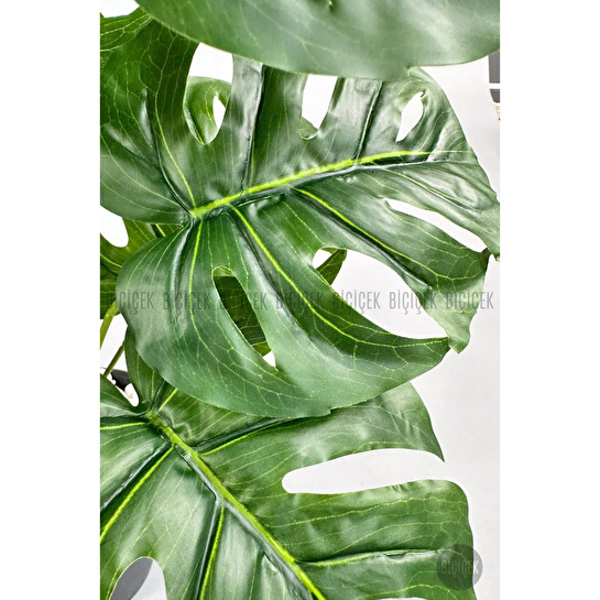 Biçiçek Yapay Çiçek Salon Bitkisi Monstera Deve Tabanı Antrasit Renk Yalı Saksıda