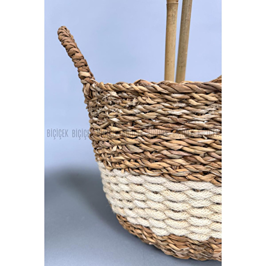 Biçiçek 140 Cm Yapay Bambu&benjamin Ağacı Ikiliset Hasır Saksıda