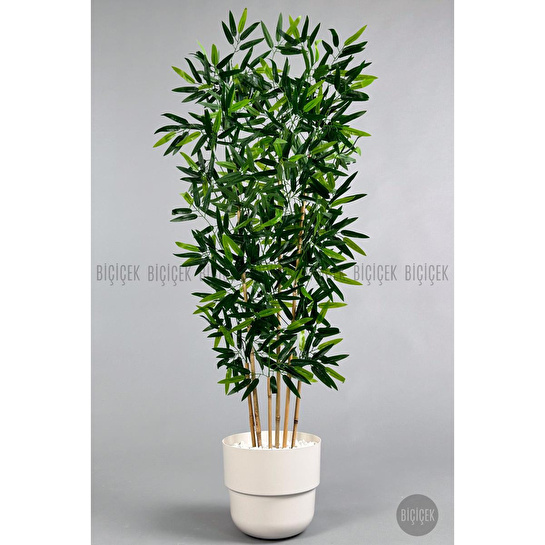 Biçiçek Yapay Bambu Ağacı 6 Dallı 150 Cm Yoğun Yapraklı Beyaz