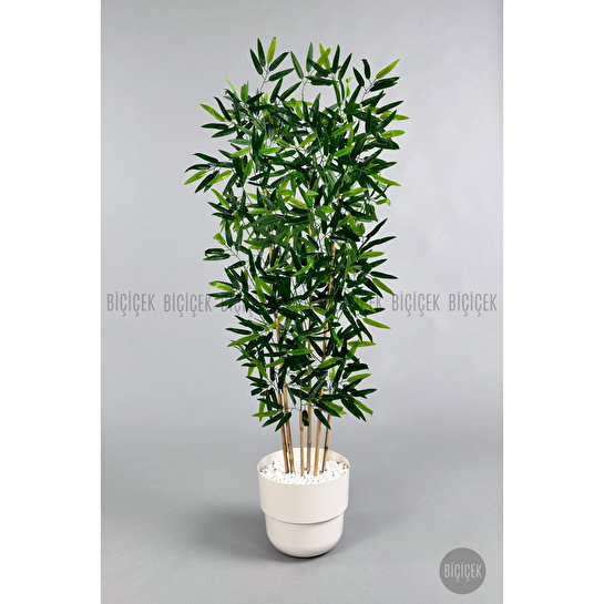 Biçiçek Yapay Bambu Ağacı 6 Dallı 150 Cm Yoğun Yapraklı Beyaz