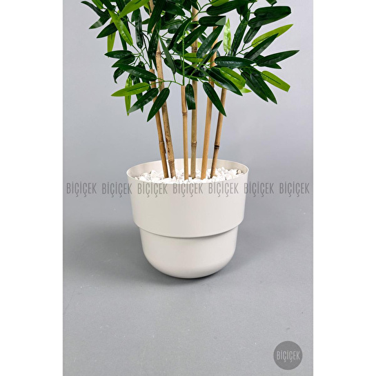 Biçiçek Yapay Bambu Ağacı 6 Dallı 150 Cm Yoğun Yapraklı Beyaz