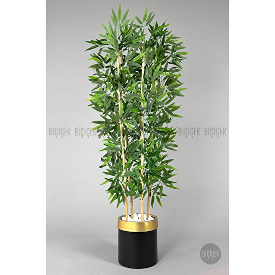 Biçiçek Yapay Bambu Ağacı 140cm Siyah Gold Metal Saksıda
