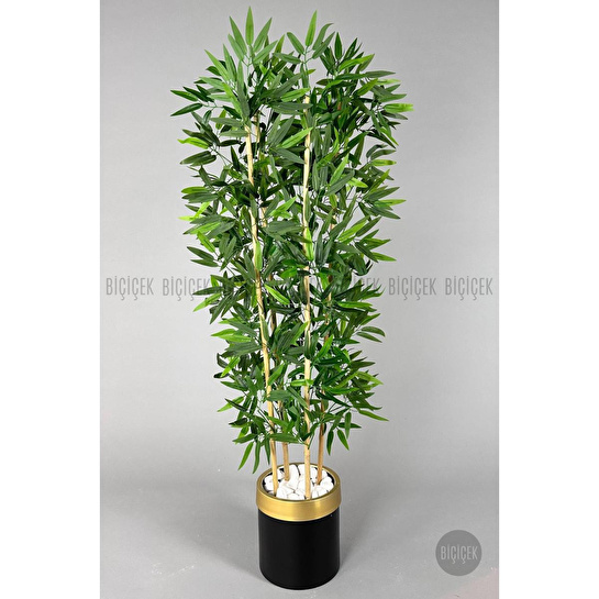 Biçiçek Yapay Bambu Ağacı 140cm Siyah Gold Metal Saksıda