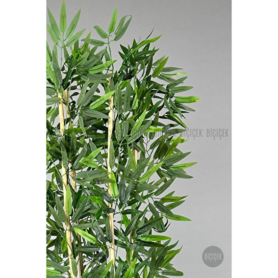 Biçiçek Yapay Bambu Ağacı 140cm Siyah Gold Metal Saksıda