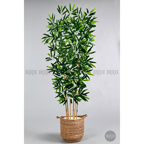 Biçiçek Yapay Bambu Ağacı 6 Dallı 150 Cm Yoğun Yapraklı Hasır1
