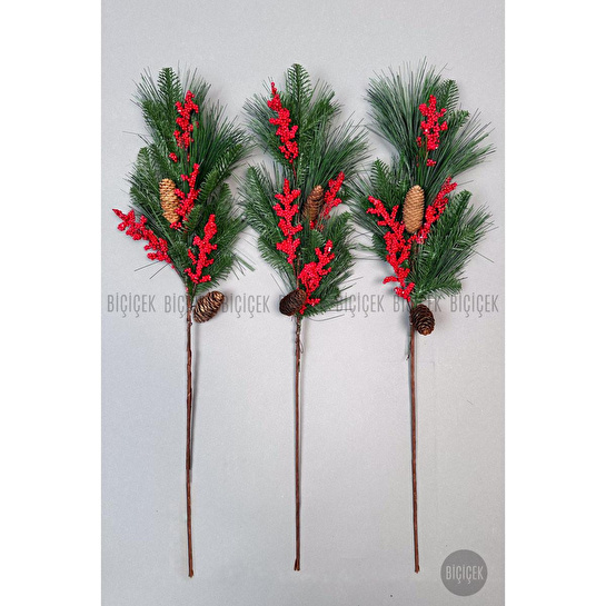 Biçiçek Koki̇na 80 Cm Bol Meyveli̇ Ve Kozalakli Yilbaşi Bi̇tki̇si̇ Tek Dal