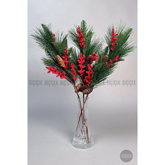Biçiçek Koki̇na 80 Cm Bol Meyveli̇ Ve Kozalakli Yilbaşi Bi̇tki̇si̇ Tek Dal