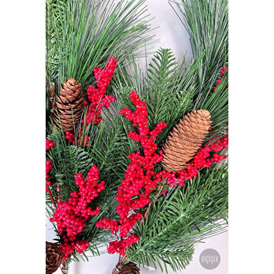 Biçiçek Koki̇na 80 Cm Bol Meyveli̇ Ve Kozalakli Yilbaşi Bi̇tki̇si̇ Tek Dal