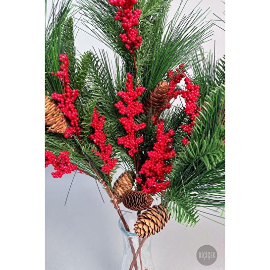 Biçiçek Koki̇na 80 Cm Bol Meyveli̇ Ve Kozalakli Yilbaşi Bi̇tki̇si̇ Tek Dal