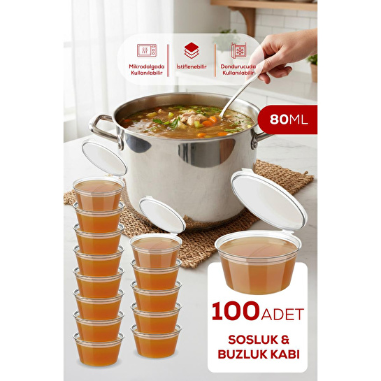Vienev 100'lü Dondurucuya Uygun Saklama Kabı – 80 Ml İlik, Tavuk Suyu, Sos Ve İlaç Saklama Kabı