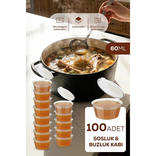 Vienev 100'lü Dondurucuya Uygun Saklama Kabı – 60 Ml İlik, Tavuk Suyu, Sos Ve İlaç Saklama Kabı