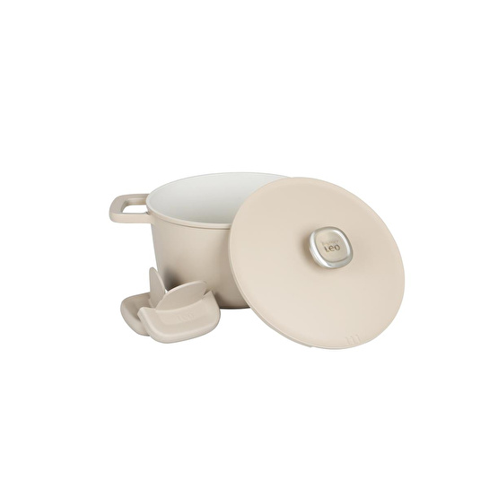 Berghoff 1+1 Hediye Leo Phantom Kapakli Yapişmaz Derin Tencere 24 Cm Latte