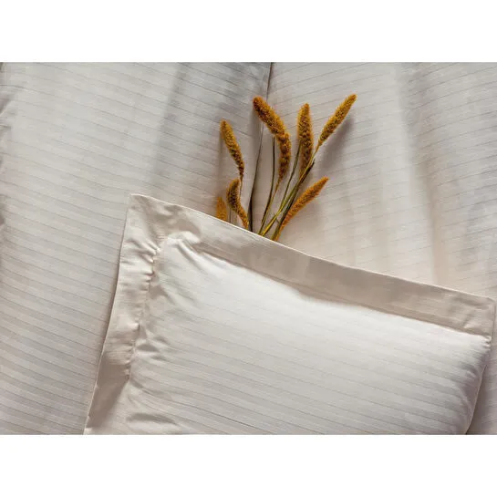 Cotton Box Elegant Stripe Saten Çift Kişilik Nevresim Takımı Ekru