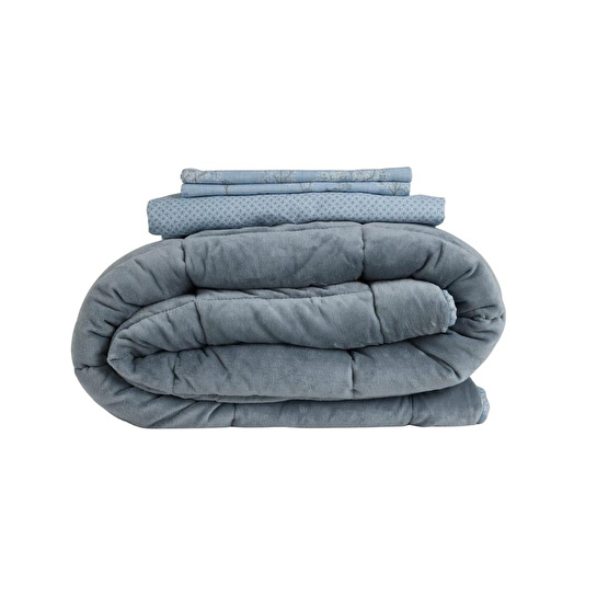Othello Tek Kişilik Çift Taraflı Welsoft Comforter Yorgan Seti Mavi 155x215 Cm - Dormio Soft Bloom Serisi