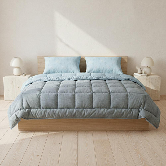 Othello Çift Kişilik Çift Taraflı Welsoft Comforter Yorgan Seti Mavi 195x215 Cm - Dormio Soft Bloom Serisi