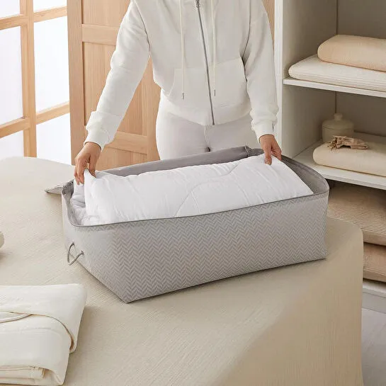 Ocean Home Textile 2'li Büyük Boy Gri Balıksırtı Baza Altı Hurç Set 62 X 46 X 22 Cm